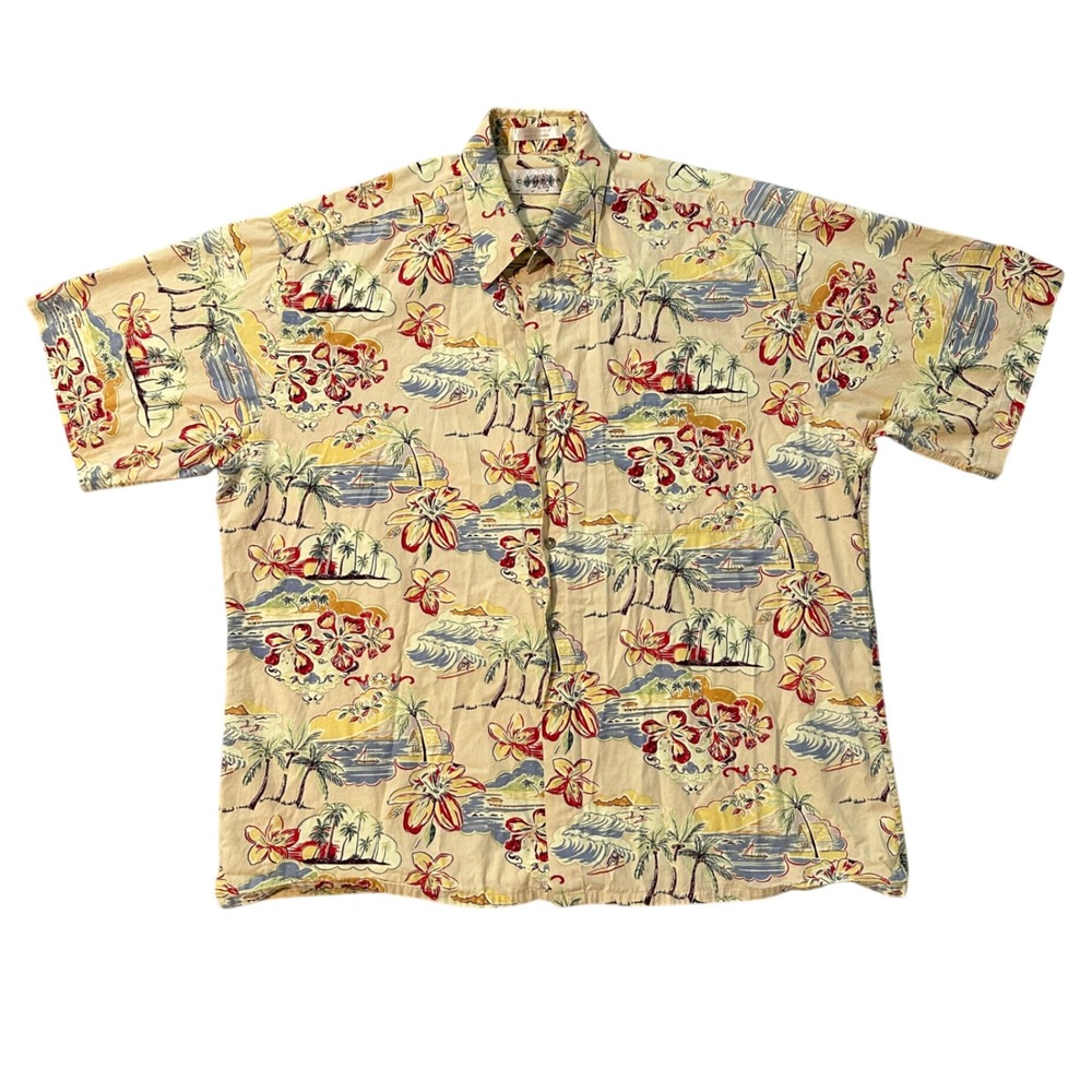 Capra Moda Hawaiian Shirt Tropical Palm Tree Floral Print Button Up Mens Large